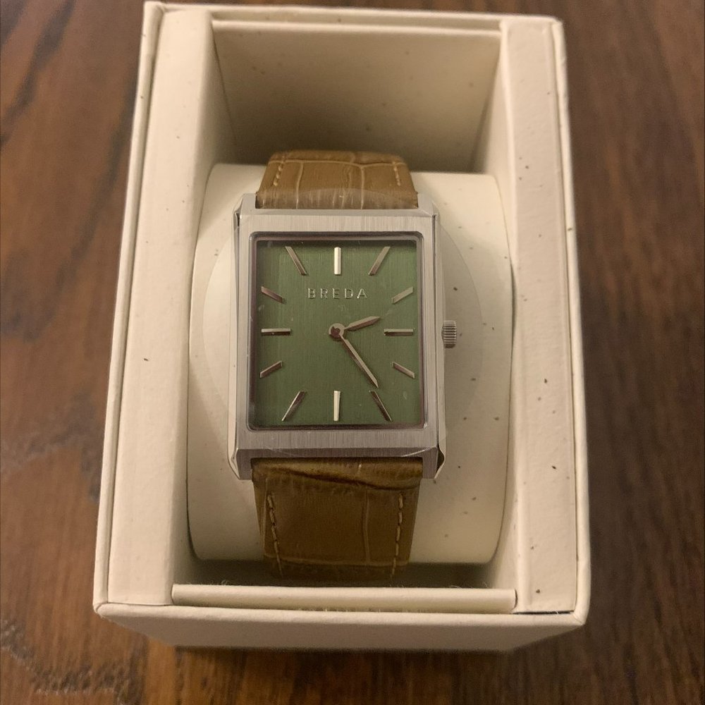 Breda watch with brown leather band and green dial - never worn before